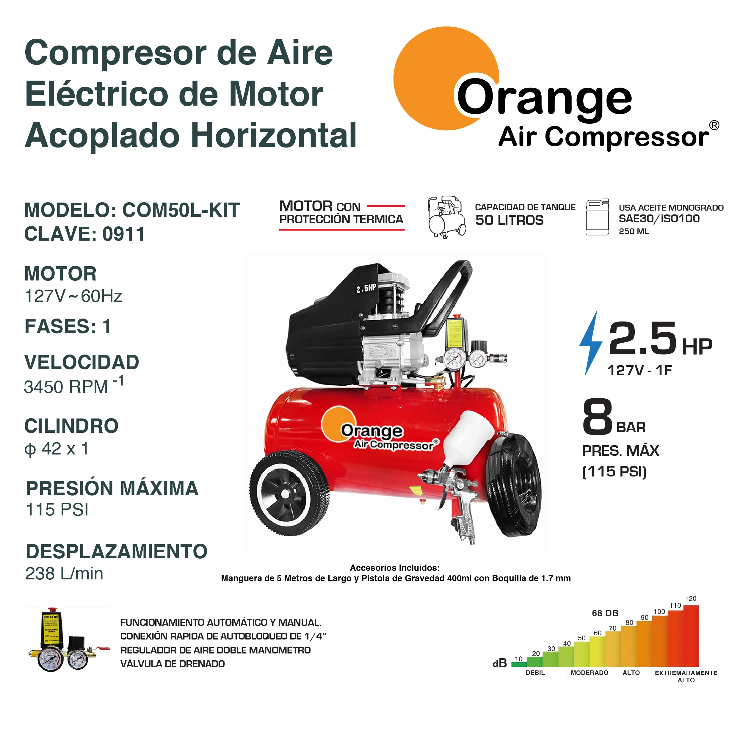 Compresor de Aire 50 Litros 2.5 Hp COM50L-KIT - Image 2