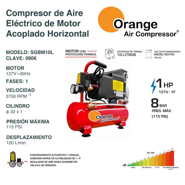 Compresor de Aire 10 Litros 1.0 Hp SGBM10L - Imagen 2