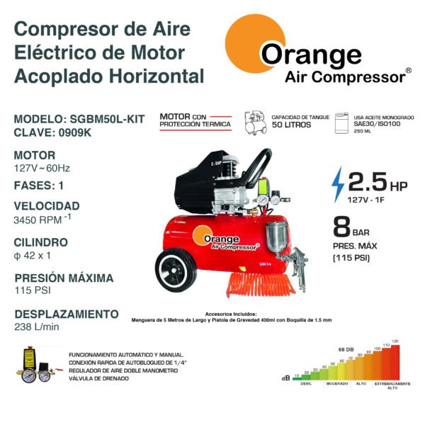 Compresor de Aire 50 Litros 2.5 Hp SGBM50L-KIT - Imagen 3