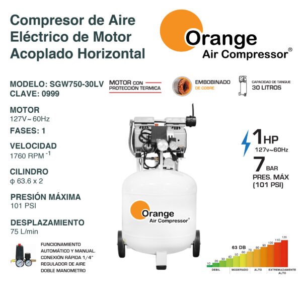Compresor de Aire Libre de Aceite Vertical 30 Litros 1.0 Hp SGW750-30LV - Imagen 2