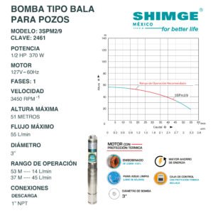 Bomba Tipo Bala para Pozos Agua Limpia 1/2 Hp 3SPM2/9