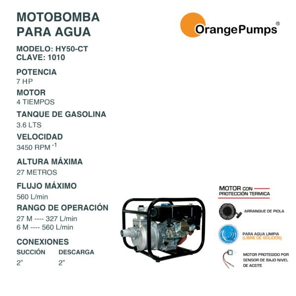 Motobomba para Agua 7 Hp HY50-CT - Imagen 2