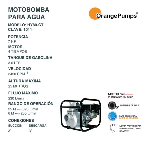 Motobomba para Agua 8 Hp HY80-CT - Imagen 2