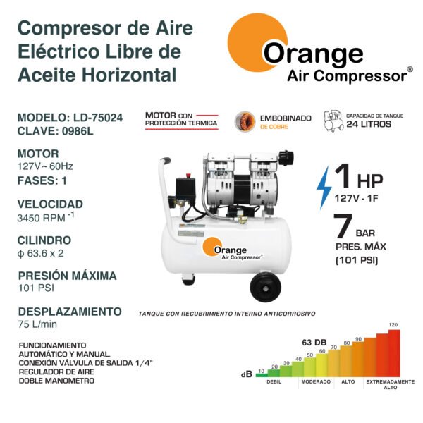 Compresor de Aire Libre de Aceite 24 Litros 1.0 Hp LD-75024 - Imagen 2