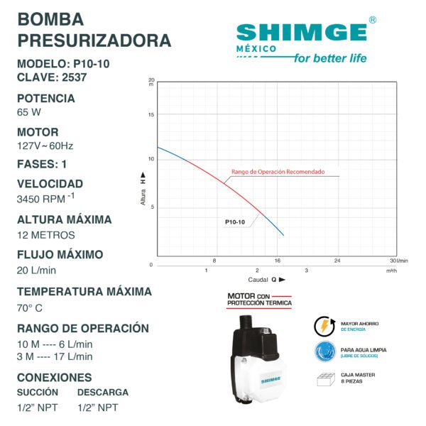 Bomba Presurizadora 65w P10-10 - Imagen 2