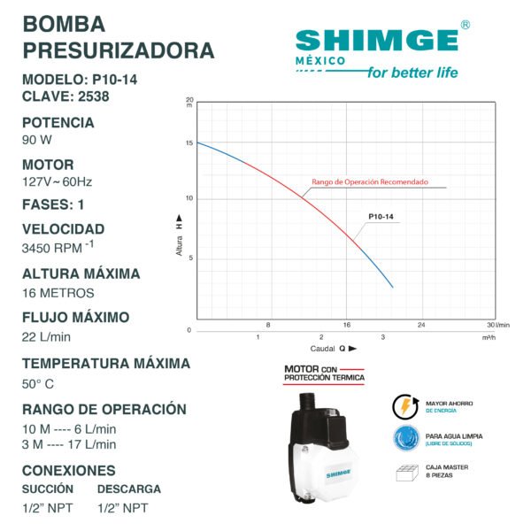 Bomba Presurizadora 90w P10-14 - Imagen 2