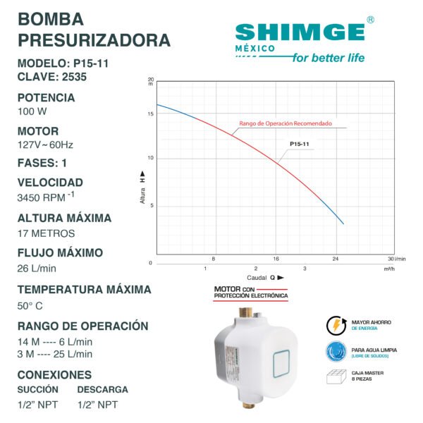 Bomba Presurizadora 100w P15-11 - Imagen 2