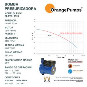 Bomba Presurizadora 1/8 Hp P15C