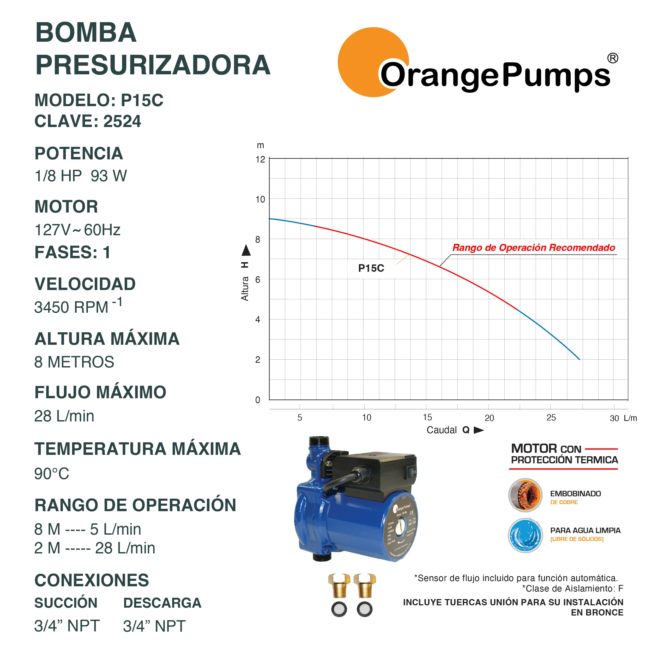 Bomba Presurizadora 1/8 Hp P15C - Image 2