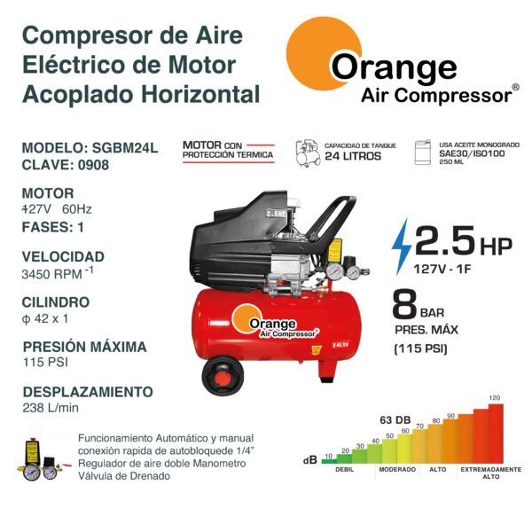 Compresor de Aire 24 Litros 2.5 Hp SGBM24L - Imagen 3
