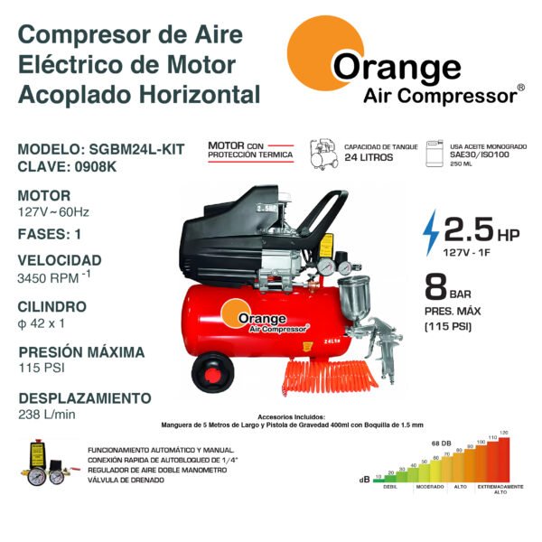 Compresor de Aire 24 Litros 2.5 Hp SGBM24L-KIT - Imagen 4