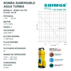 Bomba Sumergible para Agua Turbia 1 Hp WQD6-16-0.75F